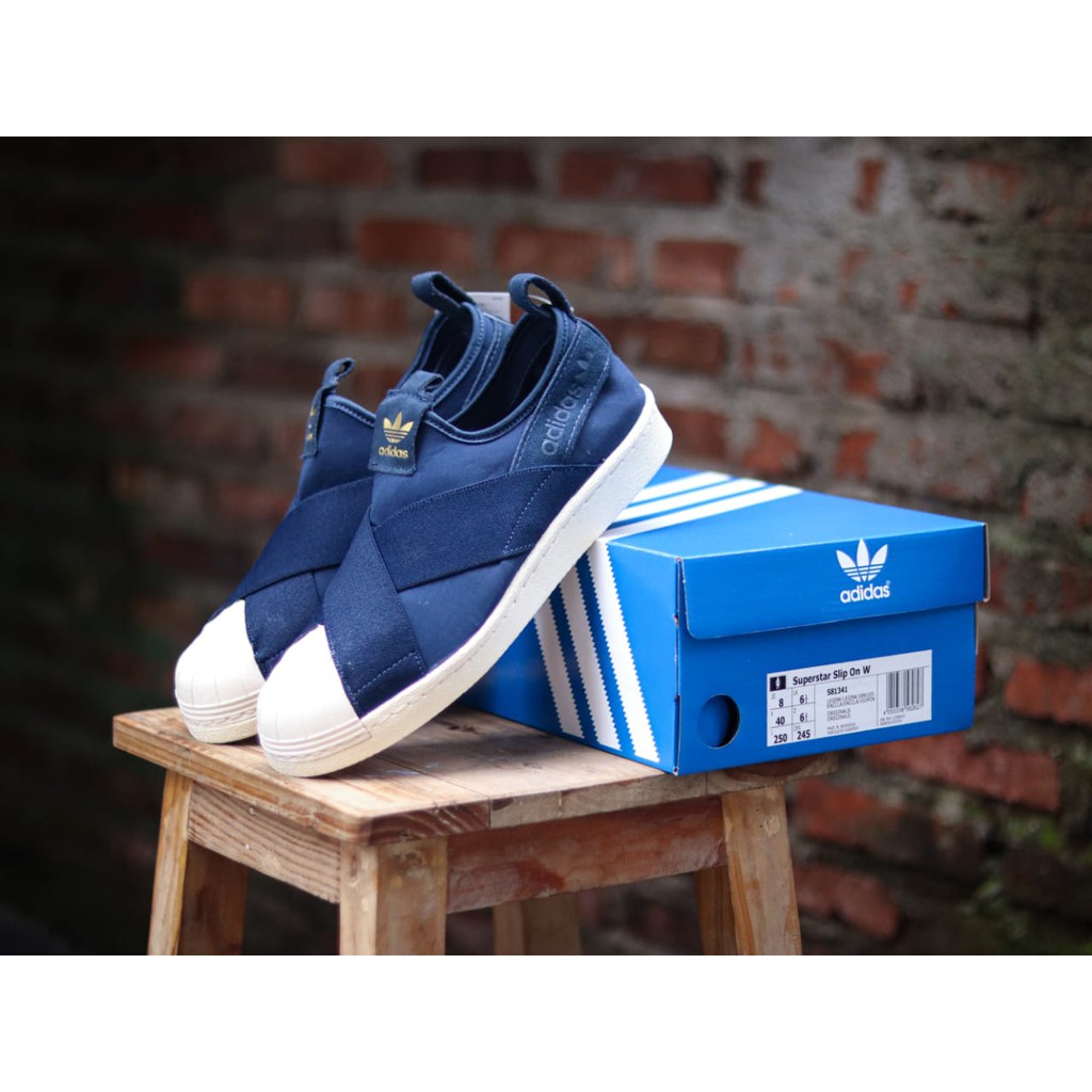 adidas superstar slip on navy blue