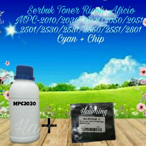 Serbuk Toner Ricoh Aficio MP C2010 C2030 C2031 C2050 C2051 C2501 C2530 C2551 C2801 Cyan + Chip