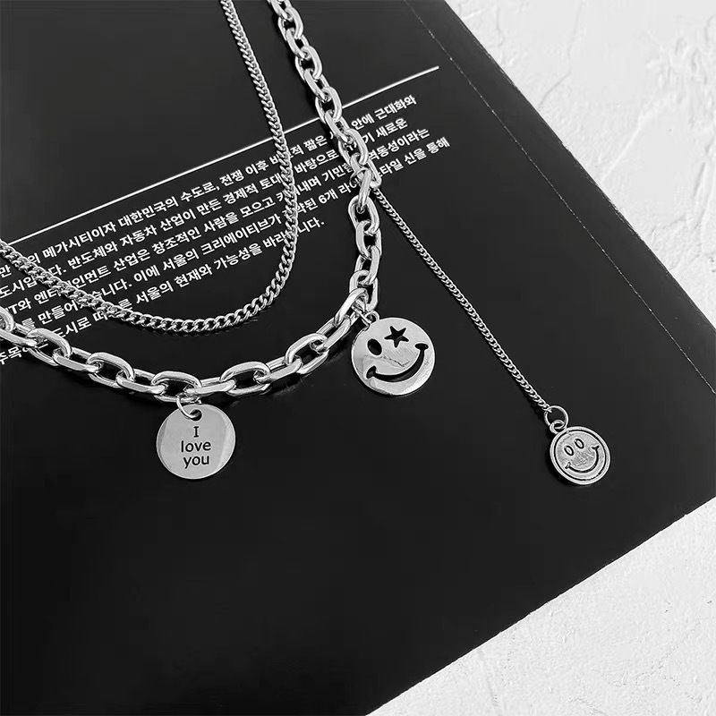 Kalung Rantai Dengan Liontin Bentuk Smiley Face Gaya Hip Hop Korea