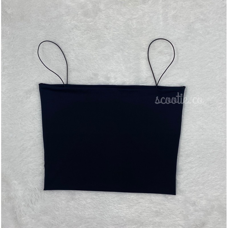 (COD) TankTop Spagetti | Tanktop Polos Tali Spaghetti Square Crop | Tanktop Wanita / Jersey Premium-Hitam