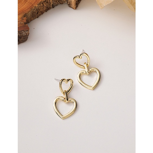 LRC Anting Tusuk Fashion Gold Color Large And Small Heart Alloy P33358