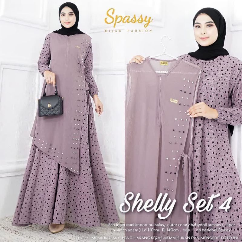 Cod Selly set 4/gamis lebaran/baju muslim kekinian/gamis premium/dress pesta/gamis kondangan/gamis m