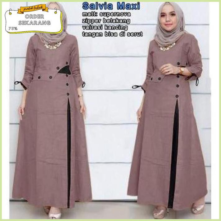 Sale Salvia Maxi(XL, XXL) 4 warna, Pakaian gamis maxi muslim wanita - Merah Muda, XL Termurah