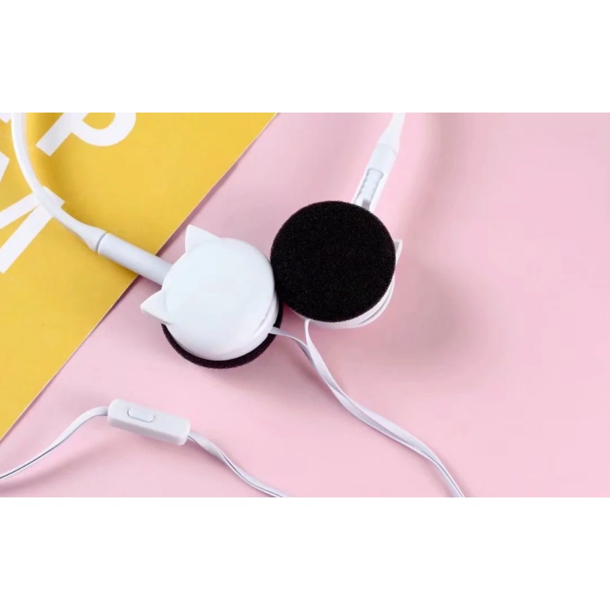 [KN-3016] Headphone Headset Bentuk Kepala Kucing BERTELINGA / Earphone Overhead Motif Kucing Kuping / Earphone Karakter Cat Head with Ear / Earphone Cat Lucu