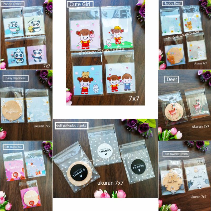 Supplier Grosir Plastik Kue Cookies Bag Fancy Kantong Permen OPP Terlengkap Termurah 7x7 + 3cm