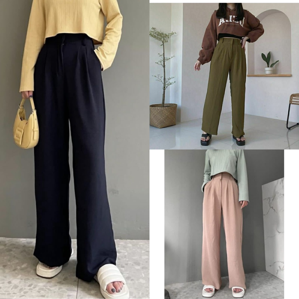 AIKO KULOT CRINCLE / KULOT POLOS / CELANA PANJANG WANITA / CELANA KULOT CRINCLE / KULOT CRINCLE POLO