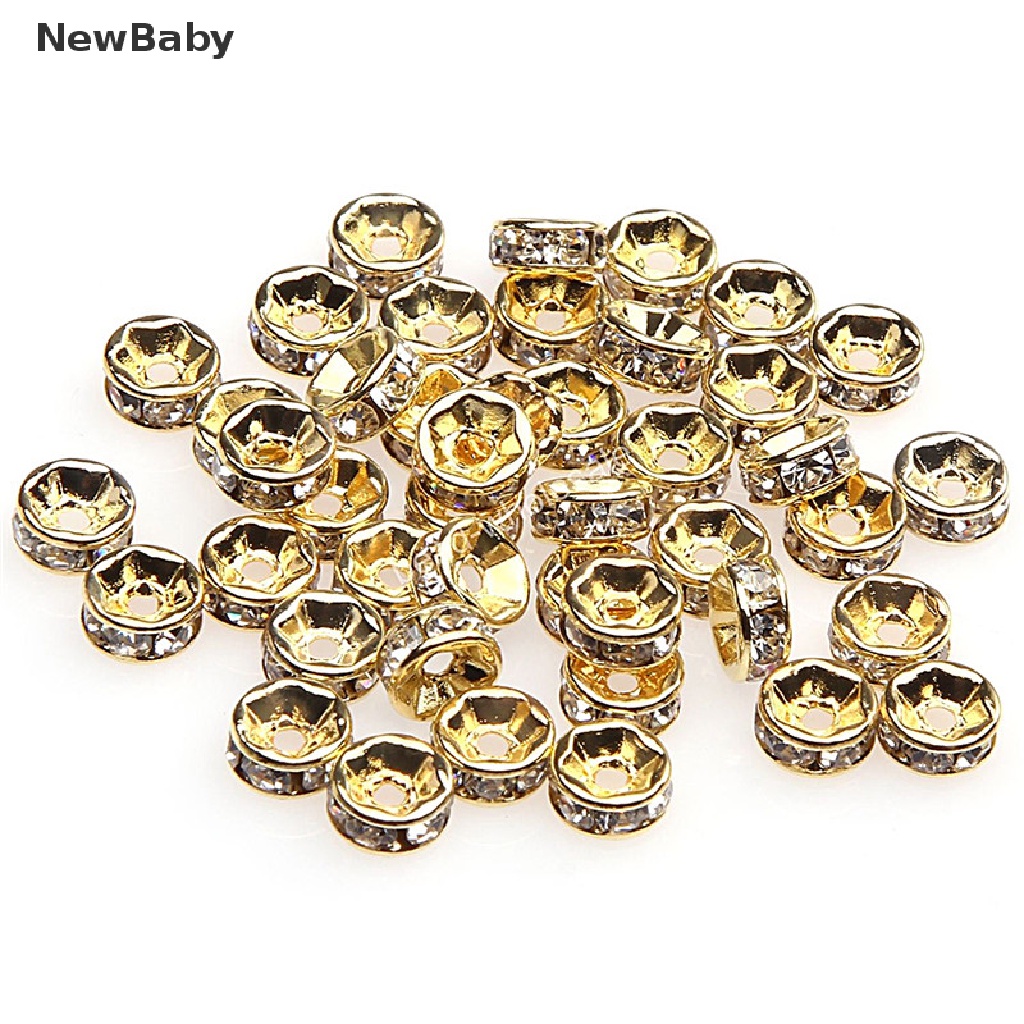 NewBaby 100pcs Silver Gold Crystal Rhinestone Rondelle Spacer Beads DIY 6mm 8mm New  ID