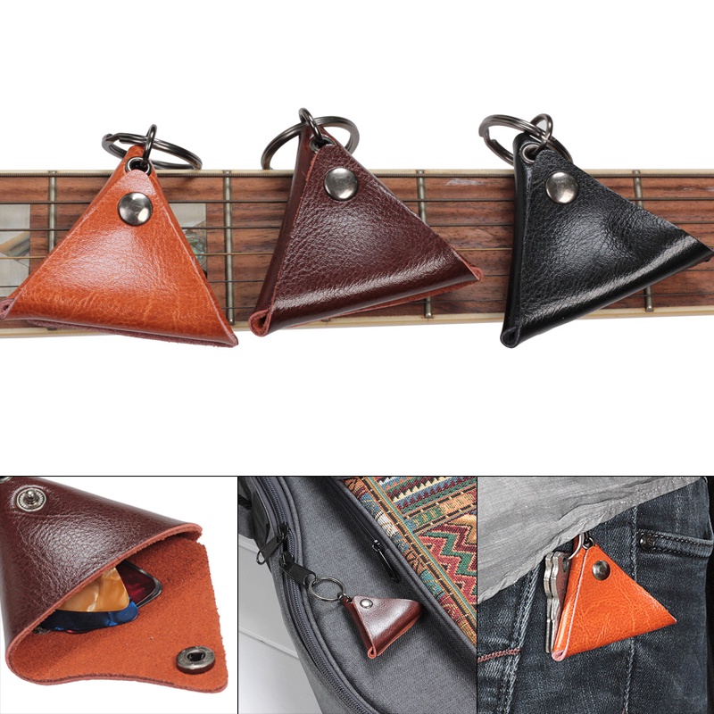 Tas Penyimpanan Pick Gitar Ukulele Bentuk Segitiga Bahan Kulit Lembut