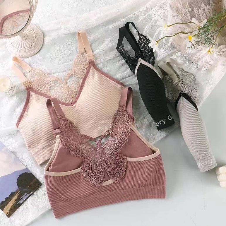 Bra Sport Bh Wanita 1 Set Bra Model Seamless Renda Kupu-Kupu Dan Celana Dalam Terbaru Fashion
