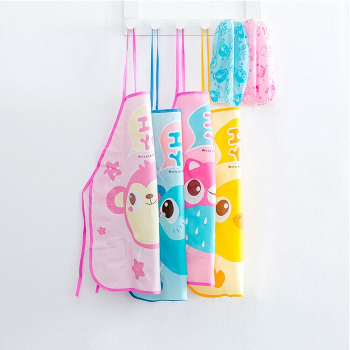 Apron Mini Celemek Plastik Anak Motif Karakter Sarung Tangan Anti Air