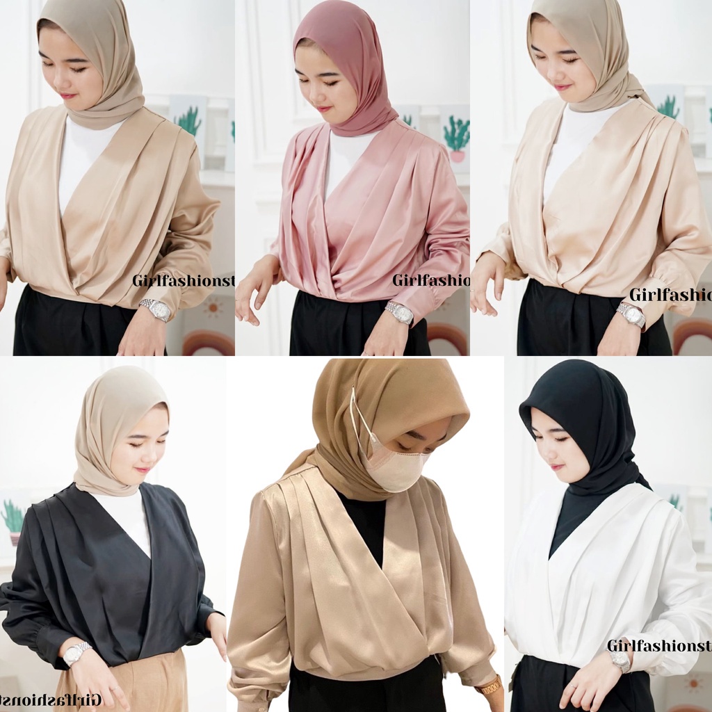 BEFAST - ZFS OOTD Wanita Blouse RERE / BEELLE SATEEN BLOUSE / Atasan Wanita Lengan Panjang / Blouse Ikat Kekiniaan Remaja / Fashion Wanita Casual / Trendy / Termurah