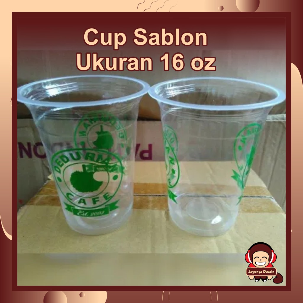Cup Gelas Plastik 16 oz Sablon Custom Free Desain