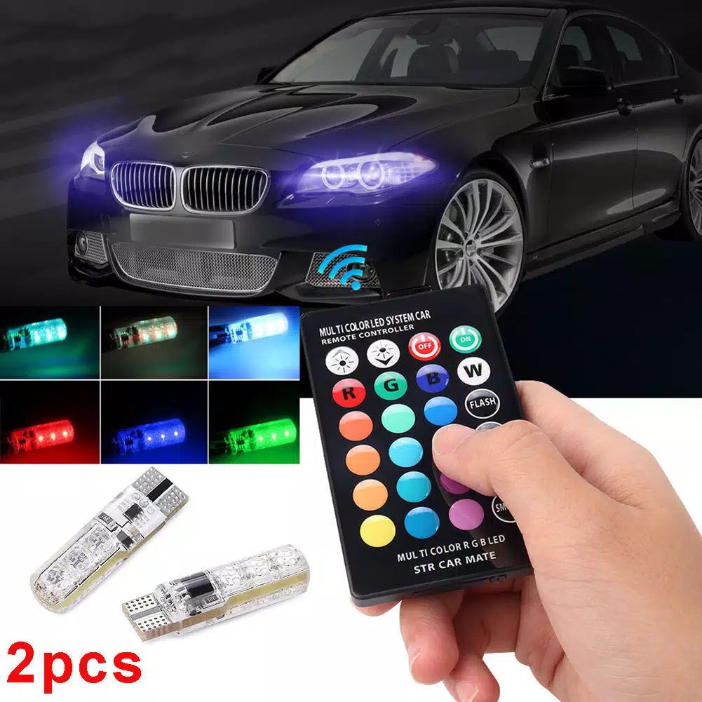 Lampu LED T10 Remote Wireless SMD DC 12V Lampu Kota Lampu Senja Lampu Sein RGB 2PCS