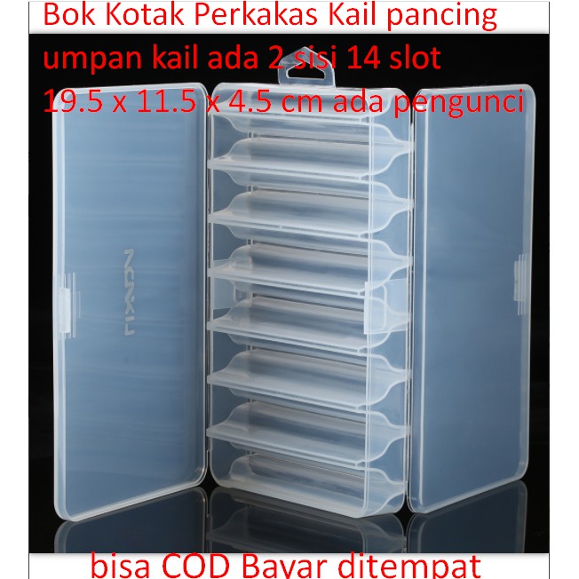 Bok Kotak Perkakas Kail pancing umpan kail ada 2 sisi 14 slot 19.5 x 11.5 x 4.5 cm ada pengunci