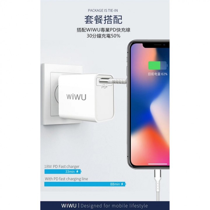 WIWU UM12 - Single Port PD Fast Charger - 18W MAX