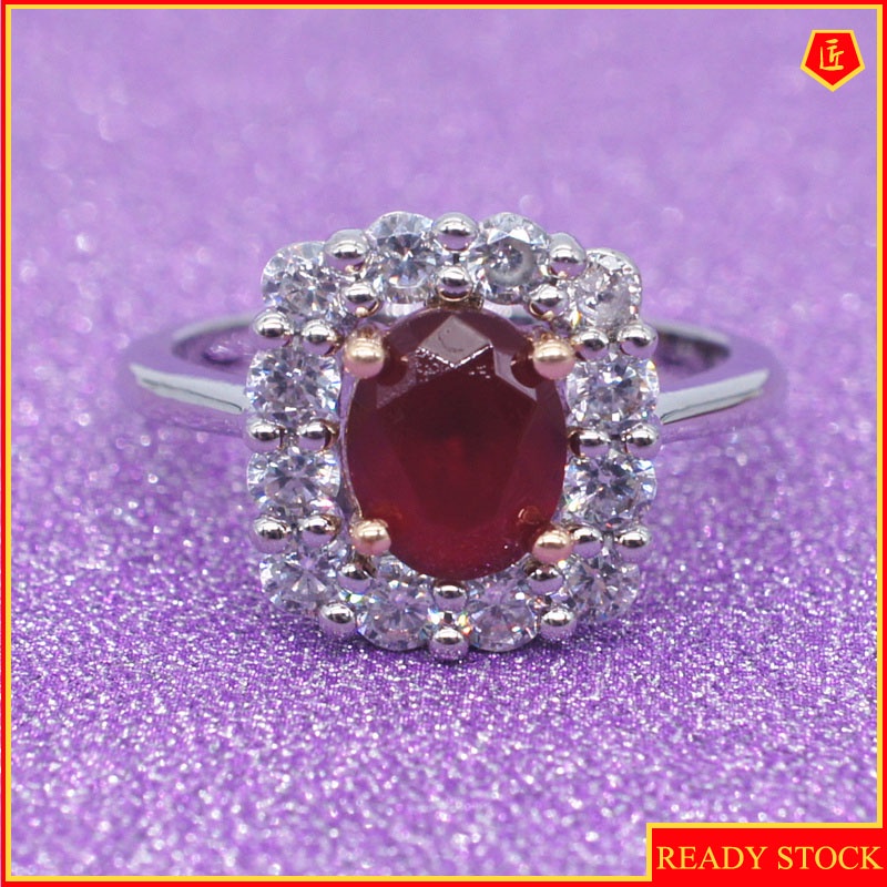 [Ready Stock]Ruby Micro Rhinestone Ring Fashion Noble Elegant