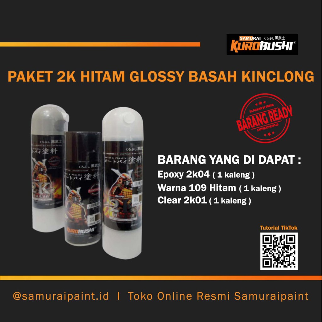 Paket 2K Hitam Glossy Basah Kinclong, Samuraipaint, Cat Semprot