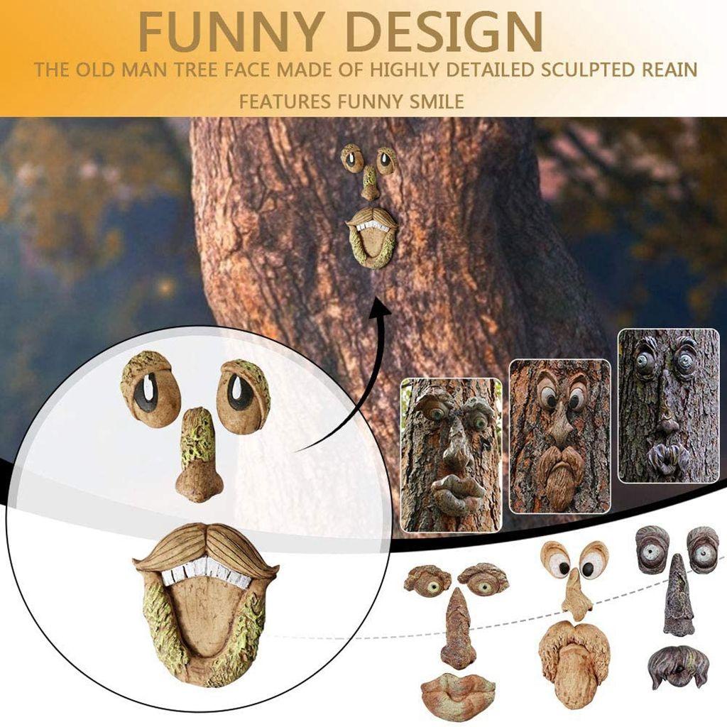 Props Pesta Agustina Yard 1set 3D Tree Decor Resin Batang Pohon Lucu Kulit Kayu Wajah Hantu