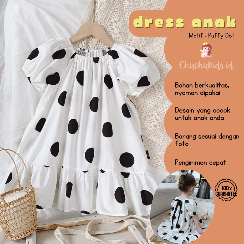 DRESS Anak Perempuan DRESS PUFFY DOT Dres bayi motif korea Baju Dress Anak Cewek Import