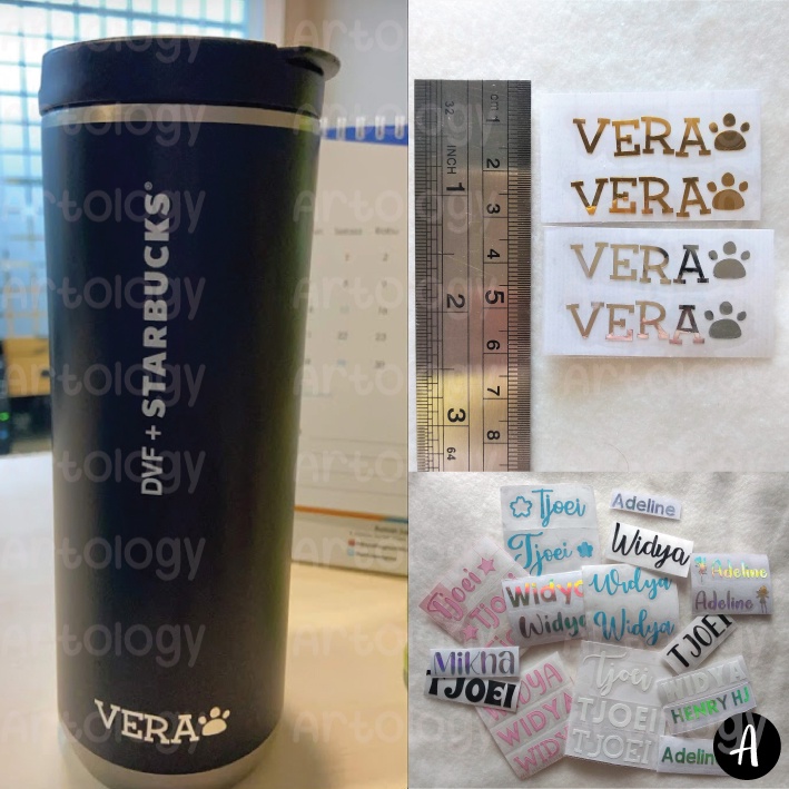 

[Isi 8] Sticker Label Nama Custom Waterproof Anak Dewasa Cutting Stiker Vinyl Botol Tumbler Koper
