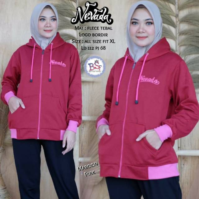 NVD JAKET HOODIE KOMBINASI WANITA CANTIK BAHAN FLECEE