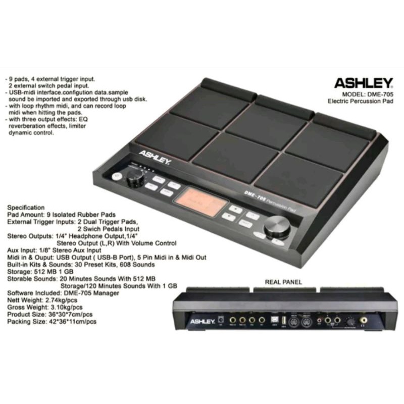 DRUM ELEKTRIK PERCUSSION PAD ASHLEY DME 705 / DME705 ORIGINAL