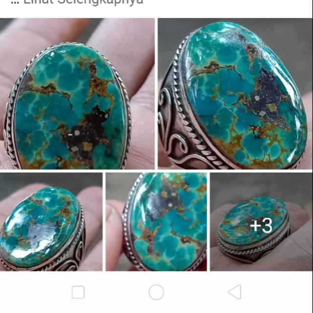 Batu akik pirus Persia kualitas HQ ikat perak tebal size 8 dim jumbo,