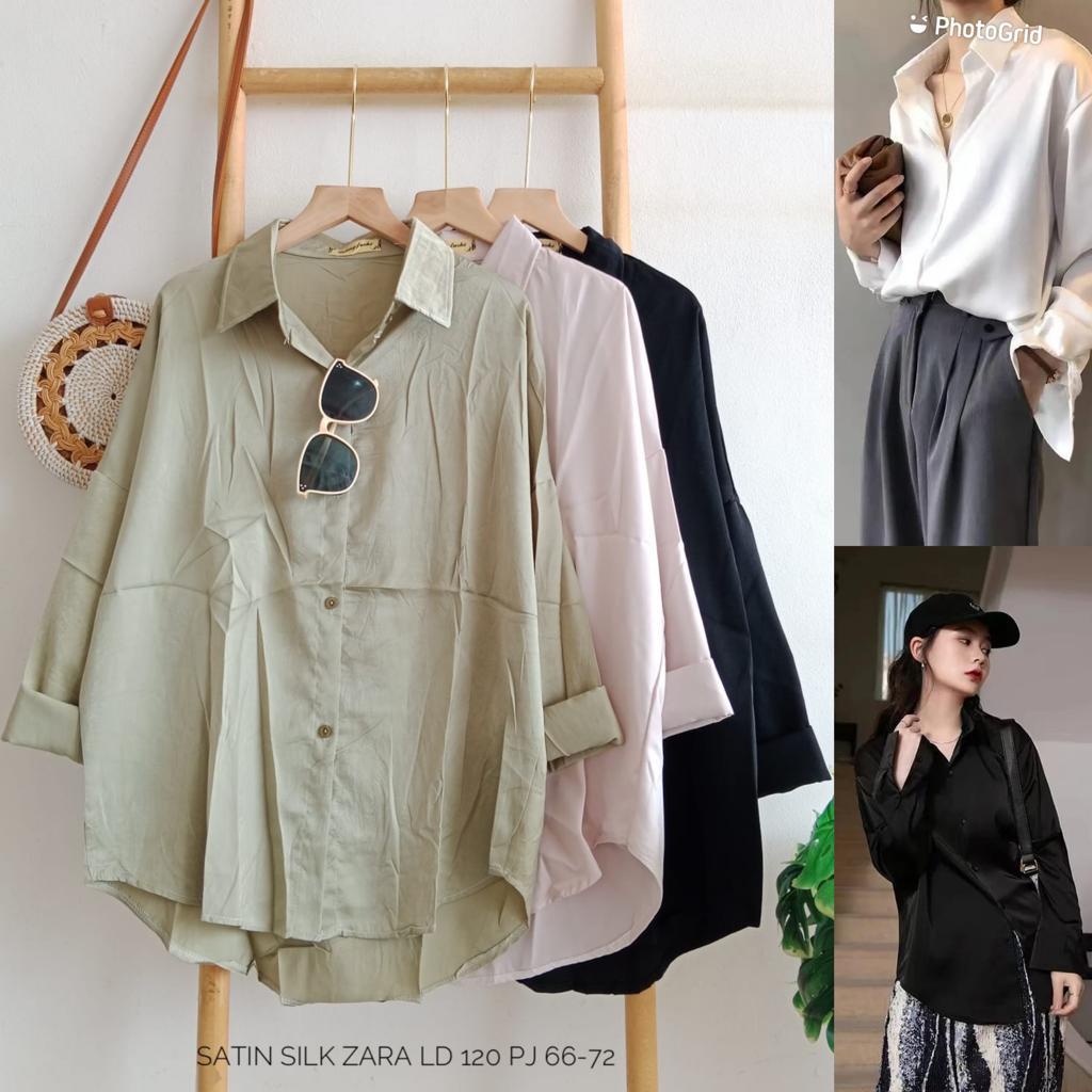 ATASAN KEMEJA WANITA SATIN SILK ZARA - KEMEJA KERJA WANITA POLOS LENGAN PANJANG