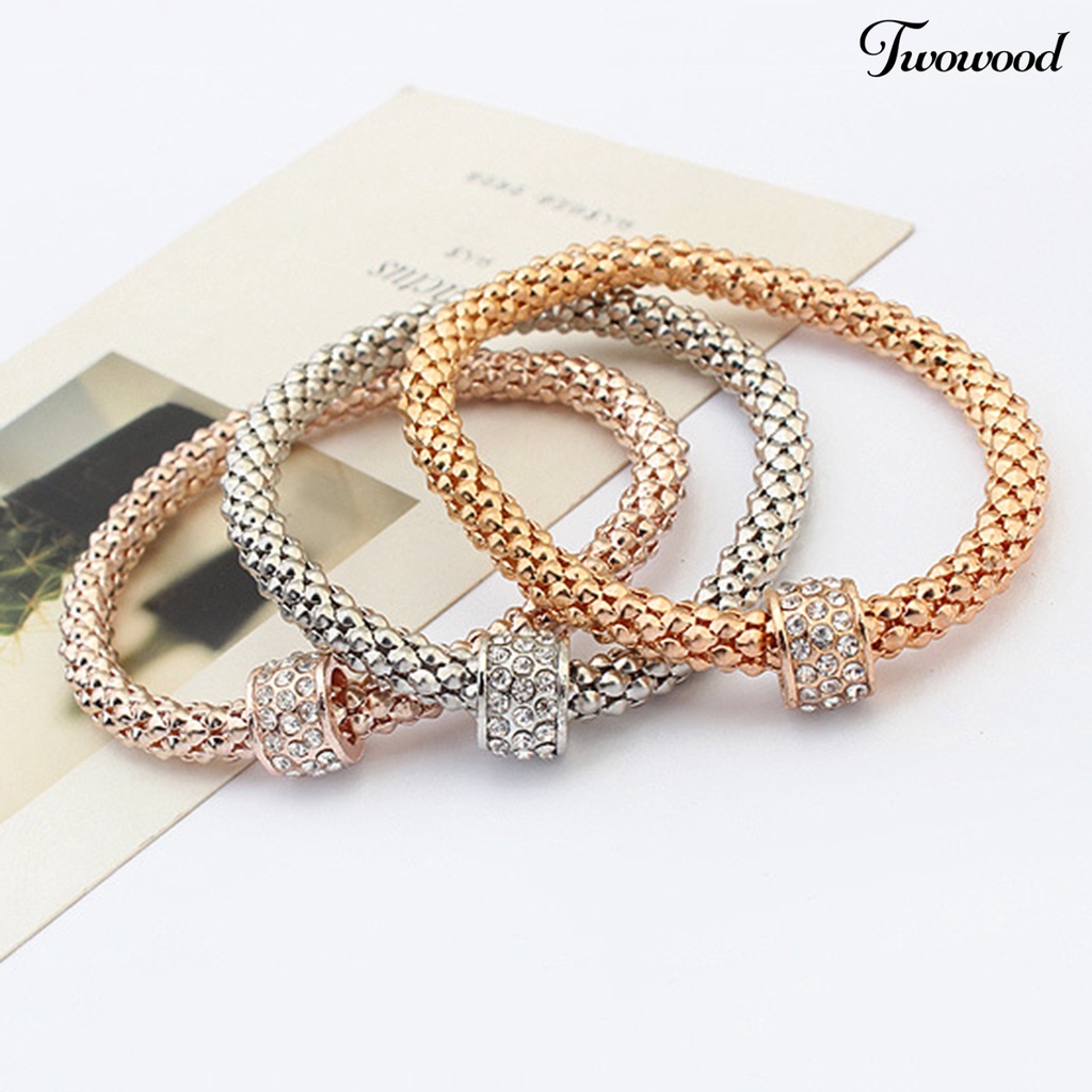 3pcs Gelang Rantai Berlian Imitasi Bahan Alloy Untuk Wanita