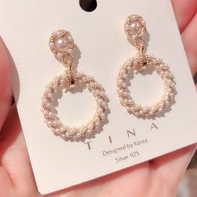 Jarum perak mutiara anting anting-anting Korea temperamen liar Tinggi rasa niche anting-anting Super