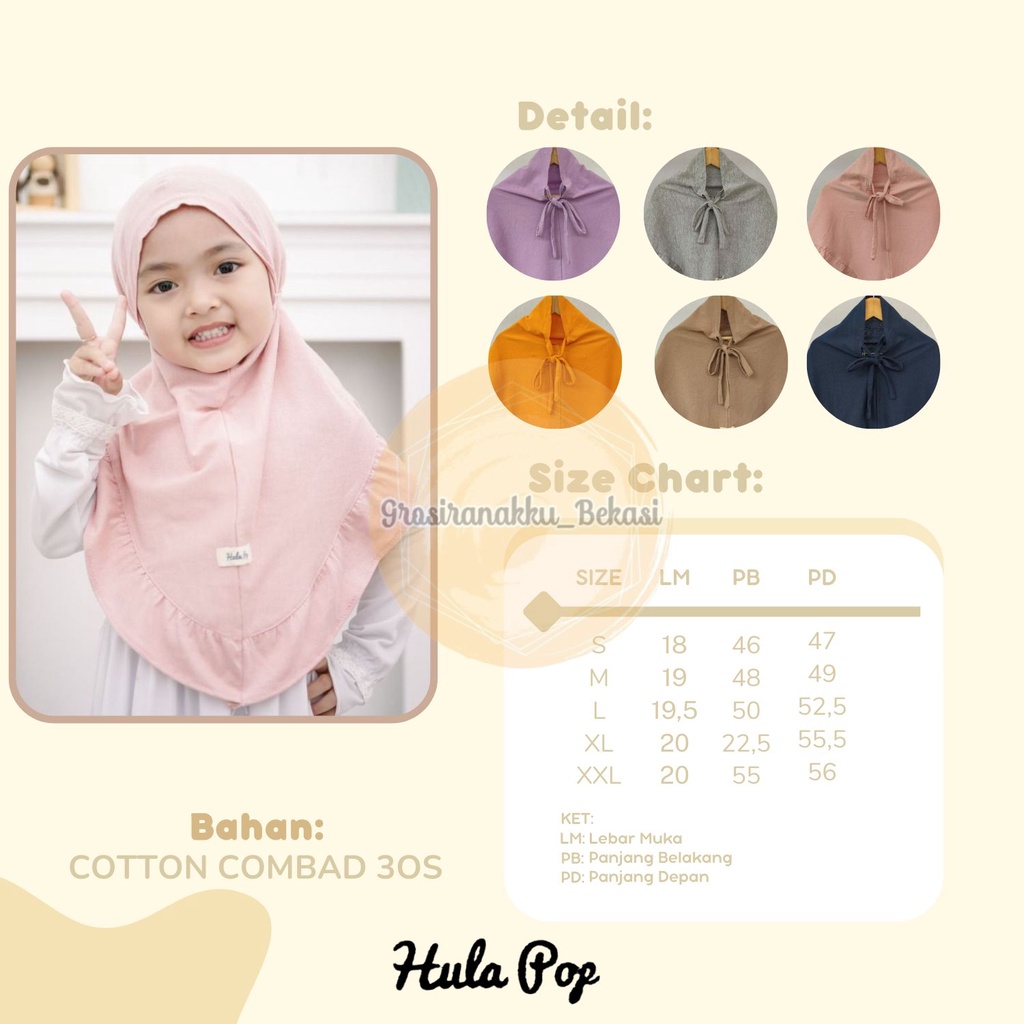 Jilbab Anak Sahara Hullapop Warna Dusty Pink Size 1-5tahun