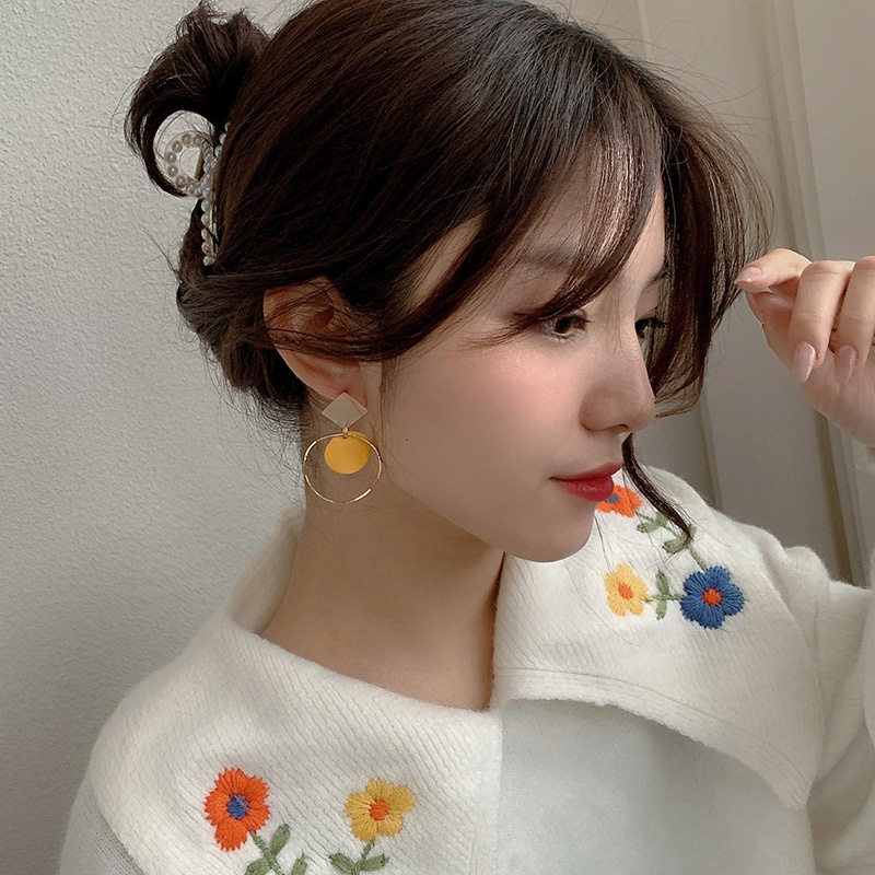 Anting Stud 925 Silver Bentuk Lingkaran Besar Gaya Korea Untuk Wanita