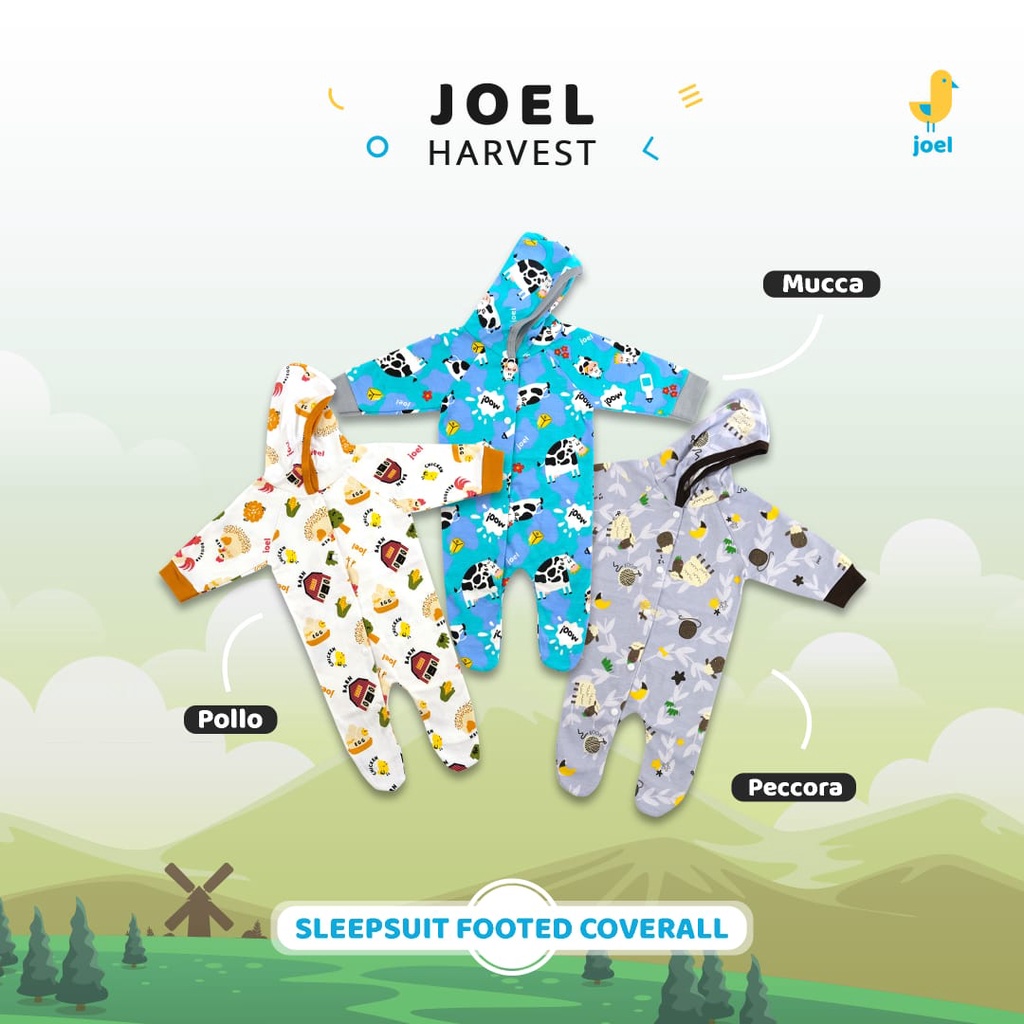 SNI Sleepsuit bayi lengan panjang kaki tutup + kupluk Joel baju bayi sleepsuit footed coverall kaos baju tidur bayi newborn piyama bayi baru lahir jumper jumsuit jumpsuit