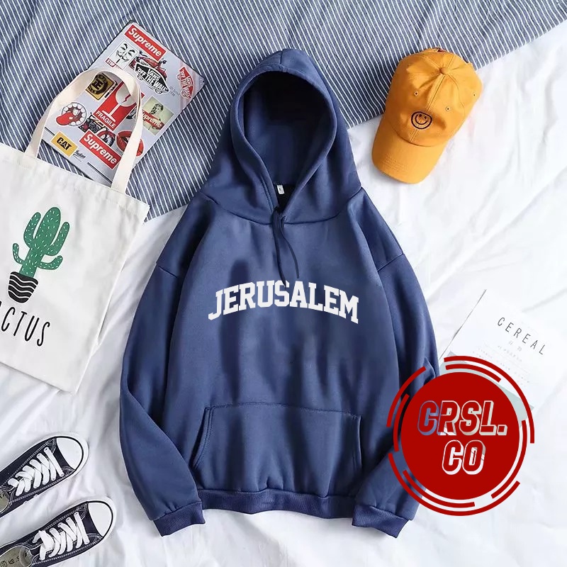 HOODIE SWEATER JERUSALEM MOTIF CASUAL BAHAN TEBAL DAN LEMBUT BISA COD