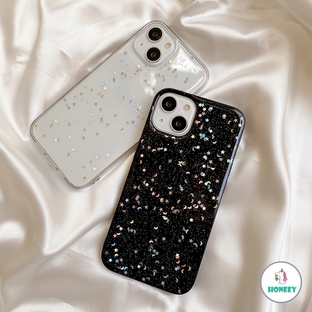 Casing Soft Case Bumper TPU Glitter Sequin Gold Foil Anti Slip Untuk IPhone 14 13 12 11 Pro Max X XS XR 8 7 Plus