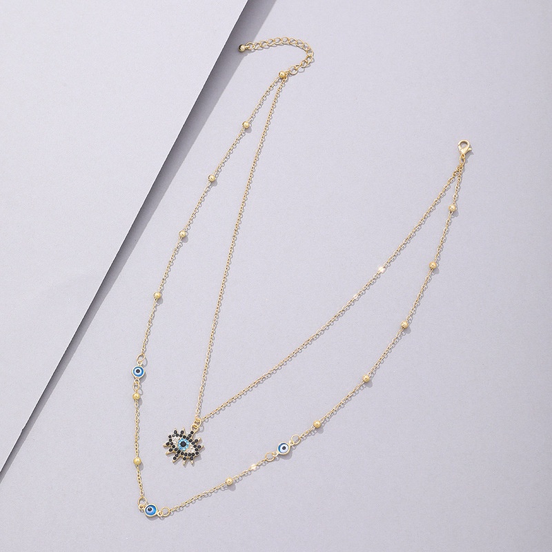 fashion retro full diamond Evil eye Multilayer alloy Necklaces/ Exaggerated personality gold color long Clavicle Chain