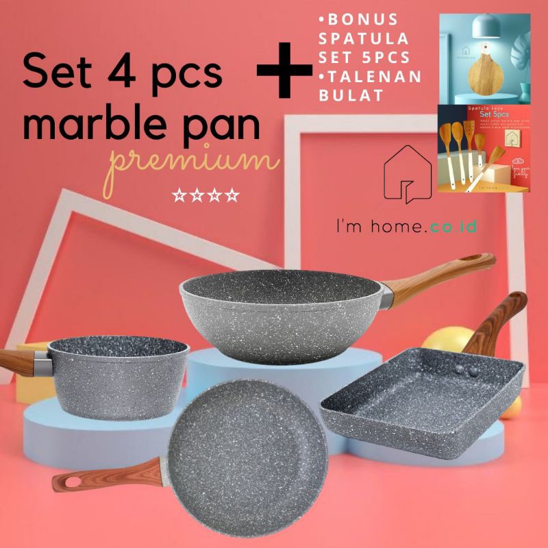 Peralatan Rumah Tangga Set 4pcs Wok pan Fry pan panci granit perabot dapur perlengkapan masak imhome