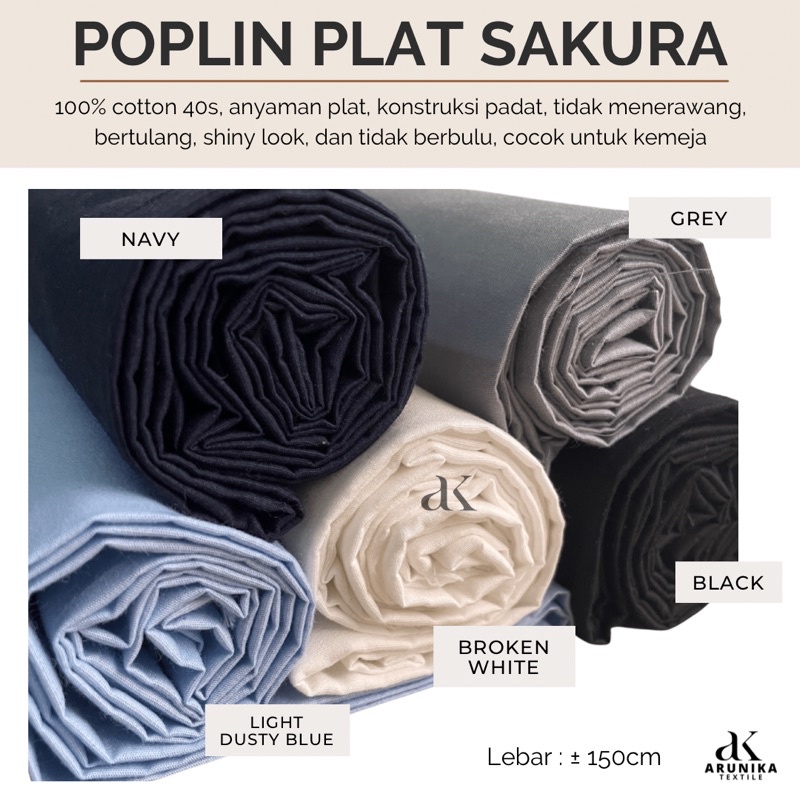 KAIN POPLIN PLAT SAKURA FULL COTTON PREMIUM GRADE A | YARD METERAN ECERAN / ROLL