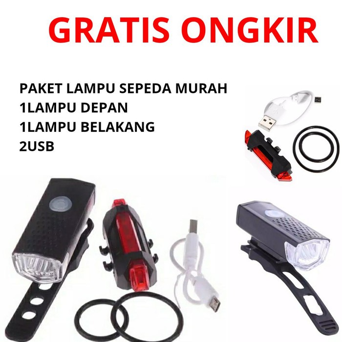 Paket Lampu LED Depan Lampu LED Belakang Sepeda Rechargeable 1 Set Lampu Sepeda Depan Belakang Lampu