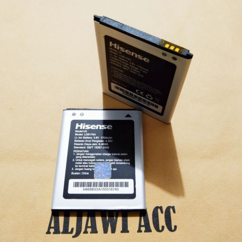 Baterai Bt Batre Battery Hisense Andromax U2 E2 Plus Model LI38170A Original Battery