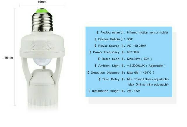 Fitting lampu sensor gerak dan sensor cahaya