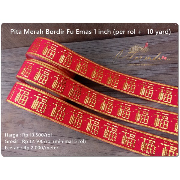 

GIMLK-46 : Pita Merah Bordir Fu Emas 1 inch (per rol)