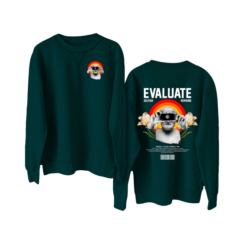 BRIGO Basic Sweatshirt  evaluate II Sweater Crewneck BRIGO evaluate Sablon DTF Fleece Cotton II SIZE M-XXL (Pria &amp; Wanita) Free stiker&amp;Gantungan Kunci