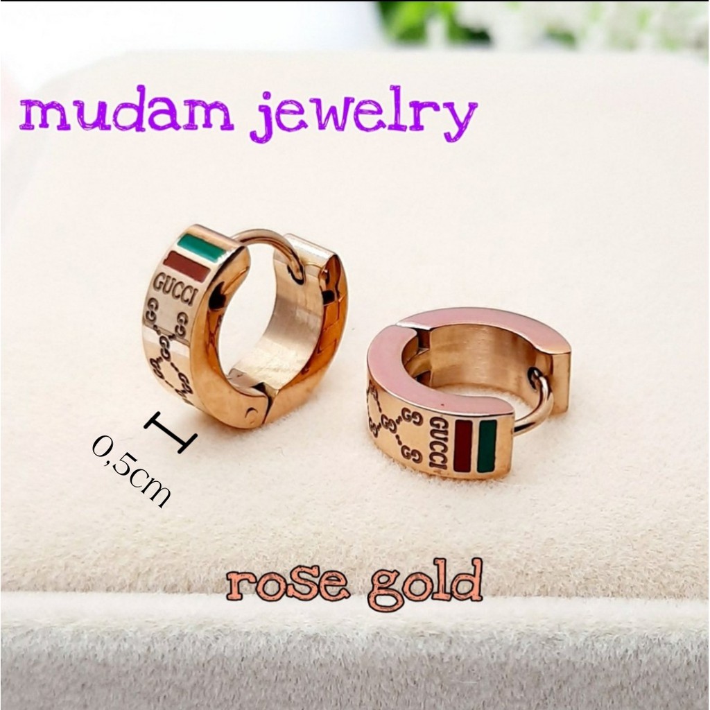 Anting Jepit Titanium Gc Simple dan Mewah Tersedia Warna Gold dan Rose Gold