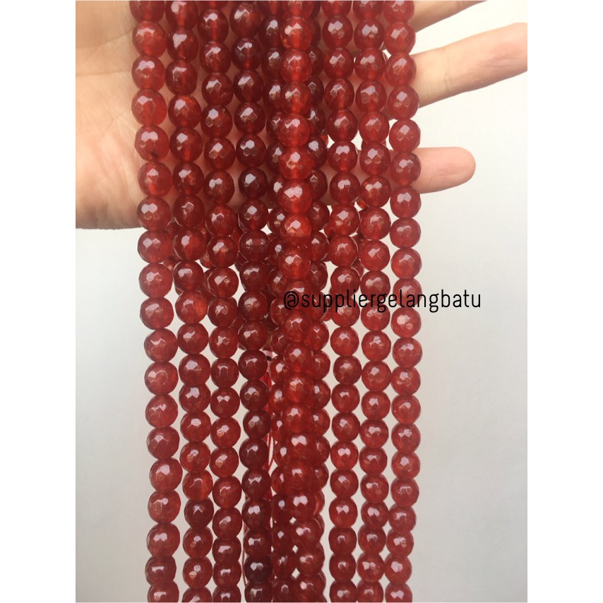 batu beads CUTTING 10mm red garnet merah kilap tembus cahaya senter aksesoris fashion craft import