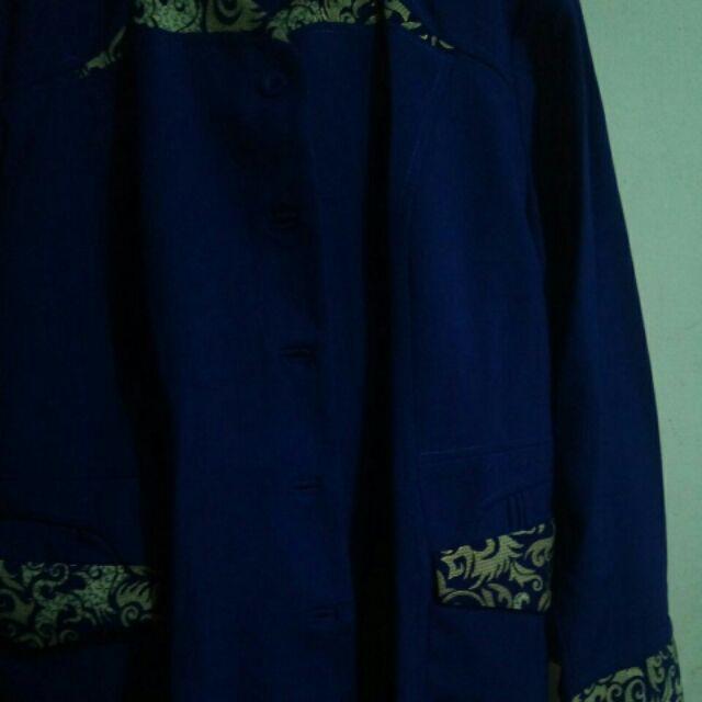 Set Blazer Baju Seragam Kerja Wanita Kombi Batik Benhur Bri Biru Elektrik Bank Karyawati