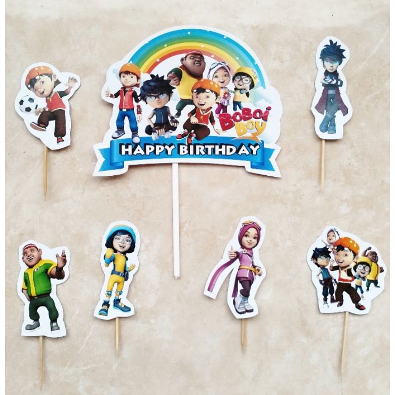 0cake topper toper tusukan hiasan cake kue ulang tahun happy birthday karakter boboiboy boboi boy