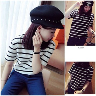 A830431 BAJU  KAOS  HITAM PUTIH GARIS SALUR ZEBRA  STRIPE 