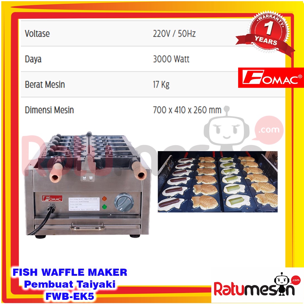 Fish Waffle Maker / Mesin Pembuat Kue Waffle (Bentuk Ikan) FWB-EK5 FOMAC