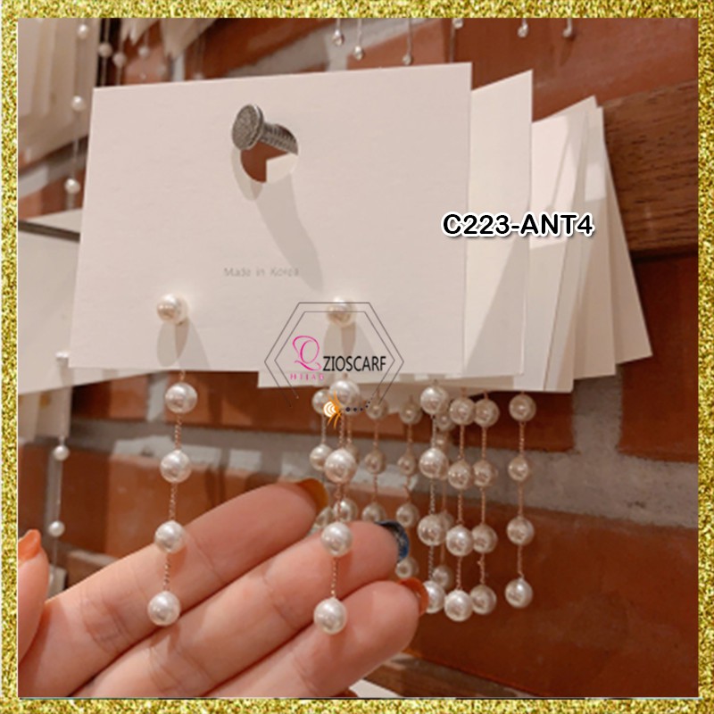 Anting wanita Korea Titanium Long Pearl  Anti Karat / Anting Tusuk  Wanita Gantung Small Pearl ant4